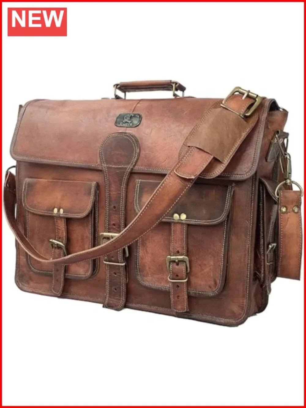 Handmade Full Grain Leather Messenger Bag for Men 18 Inch Laptop Crossbody